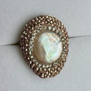 925 Sterling Silver Mother of Pearl and Swarovski Adjustable sized ring